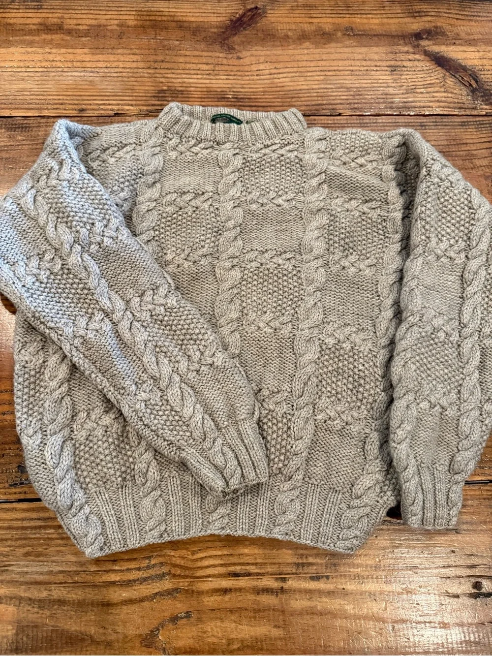 Embassy Row 100% Wool Vintage Cable Knit Fisherman Sweater Oatmeal Size M unisex